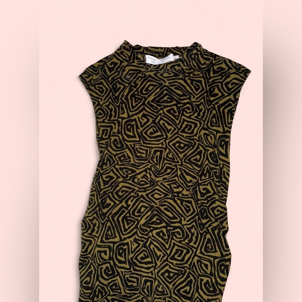 Proenza Schouler Green Black Abstract Stretch Bodycon Dress Mock Neck Size M - Picture 5 of 14